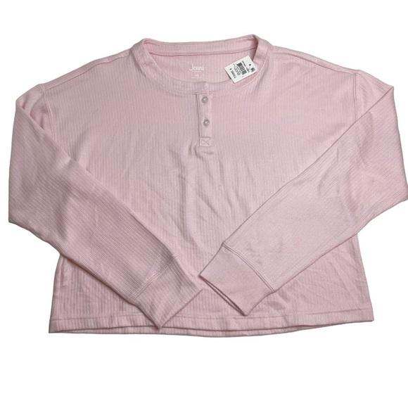 Jenni Long Sleeve Pajama Top Bundle Ribbed Henley Parfait Pink & Navy XS New - Picture 3 of 11
